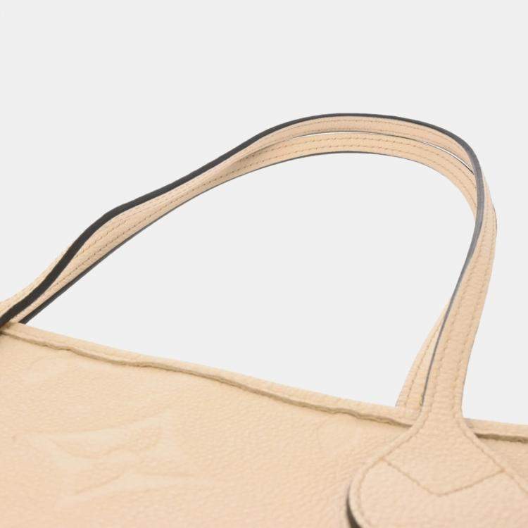 Pre Owned  Louis Vuitton Creme Leather Monogram Empreinte Neverfull MM Tote Bag
