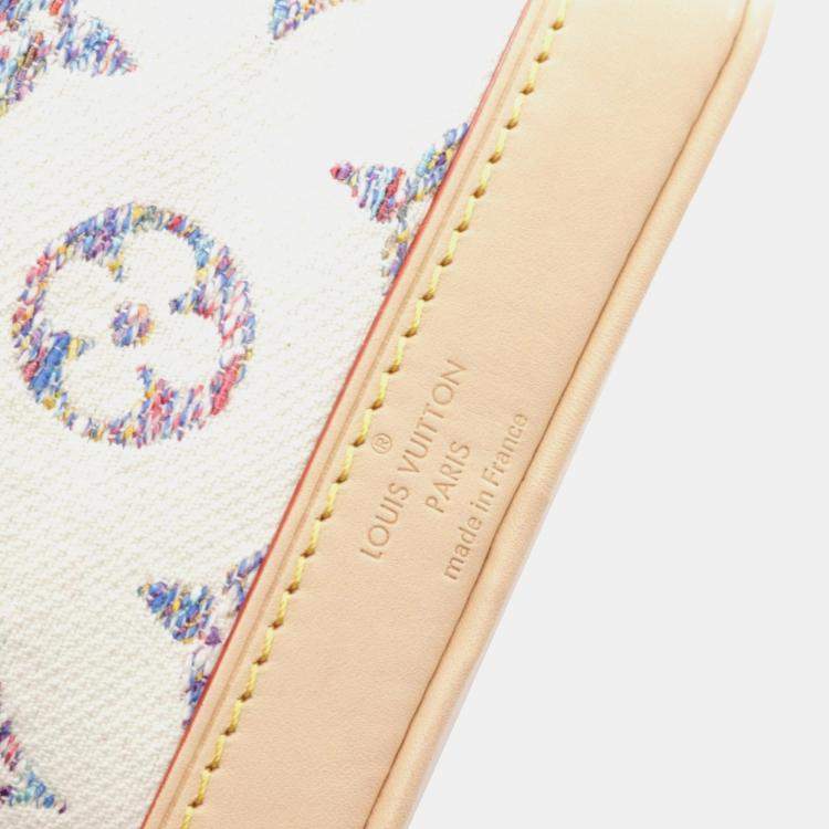 Pre Owned Louis Vuitton White Canvas Leather Nano Noe Monogram Jacquard Handbag 