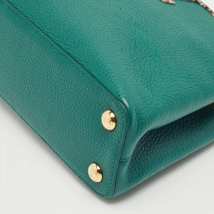 Pre Owned Louis Vuitton Green/Beige Leather and Python Capucines BB Bag