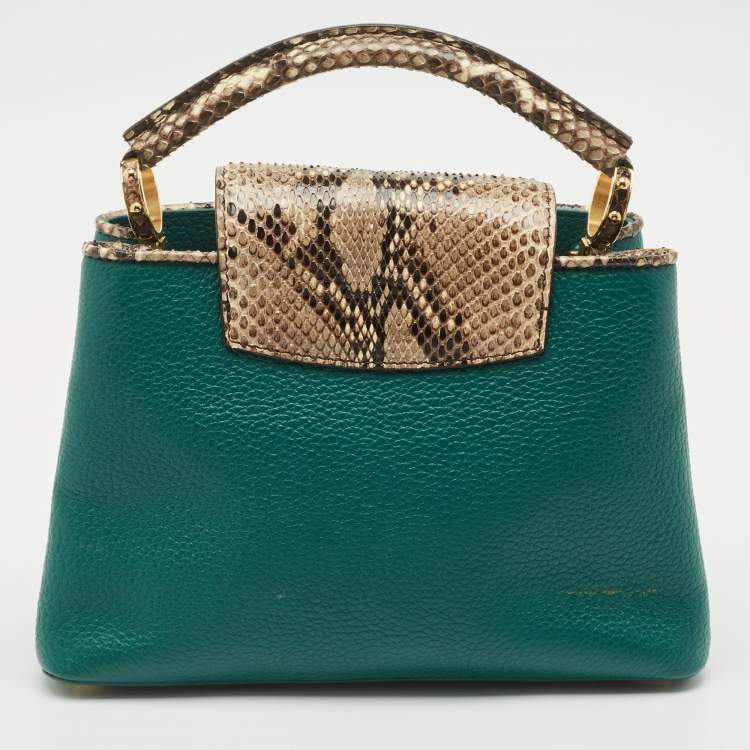 Pre Owned Louis Vuitton Green/Beige Leather and Python Capucines BB Bag