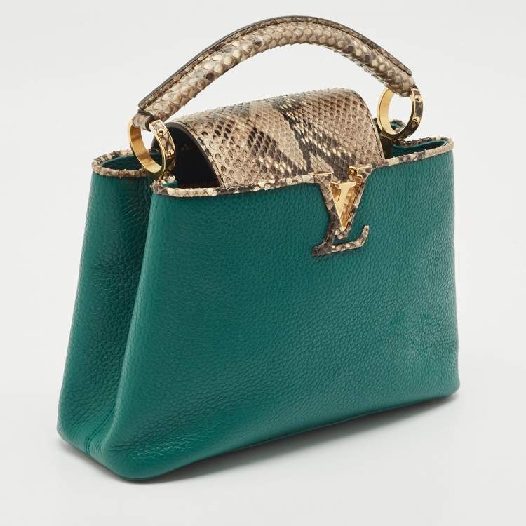 Pre Owned Louis Vuitton Green/Beige Leather and Python Capucines BB Bag
