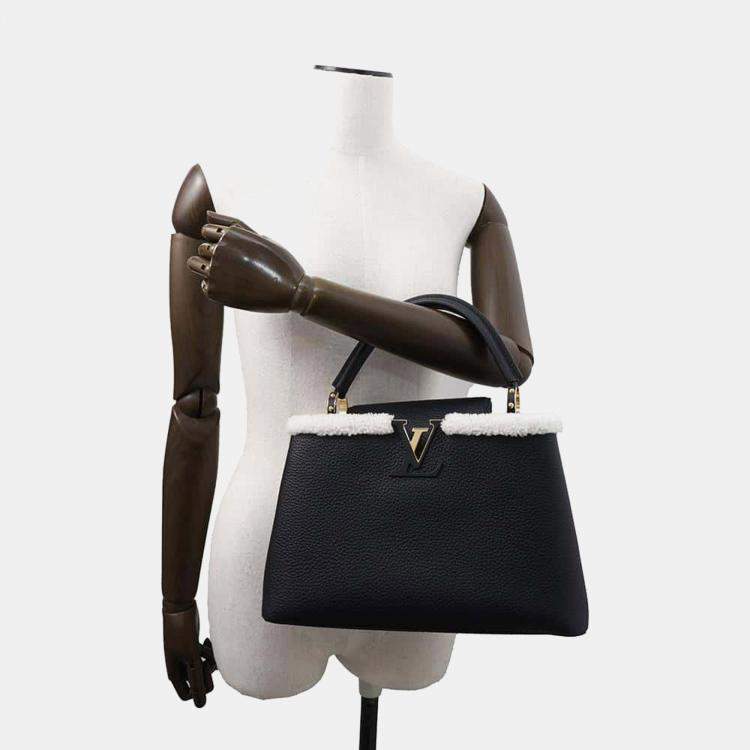 Pre Owned Louis Vuitton Black Capucines Taurillon Leather Shearling MM Bag