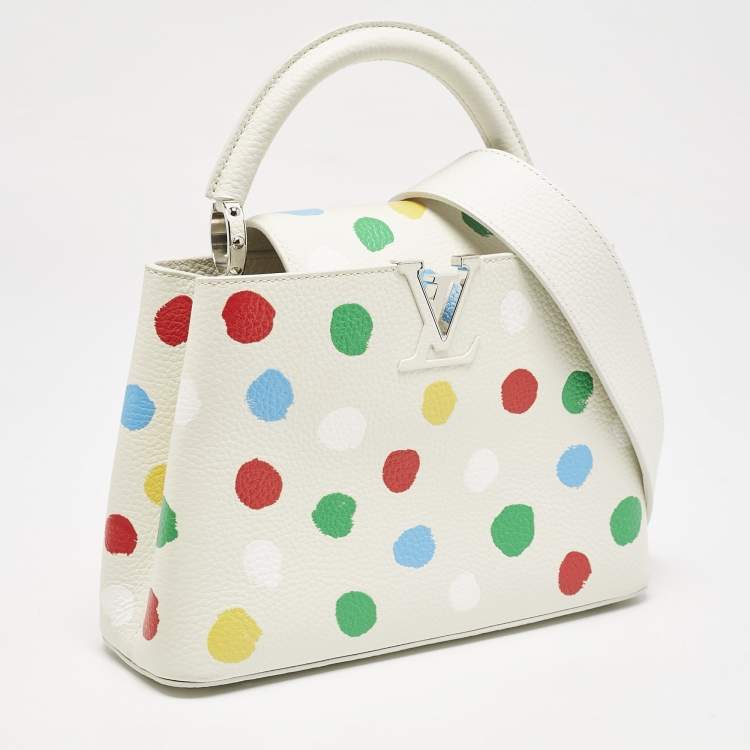 Pre Owned Louis Vuitton x Yayoi Kusama White Leather Painted Dots Capucines BB Bag
