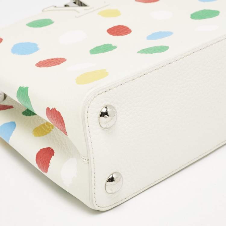 Pre Owned Louis Vuitton x Yayoi Kusama White Leather Painted Dots Capucines BB Bag