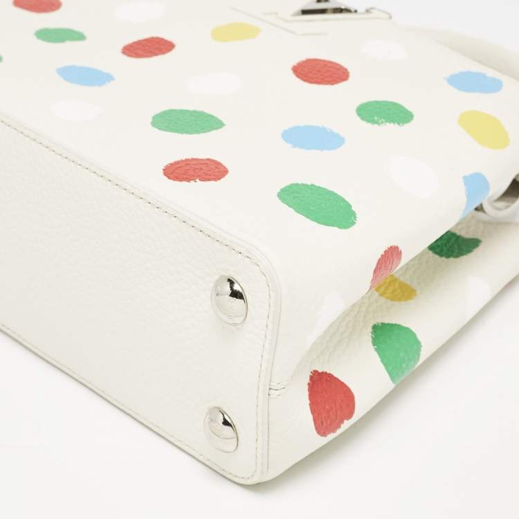 Pre Owned Louis Vuitton x Yayoi Kusama White Leather Painted Dots Capucines BB Bag