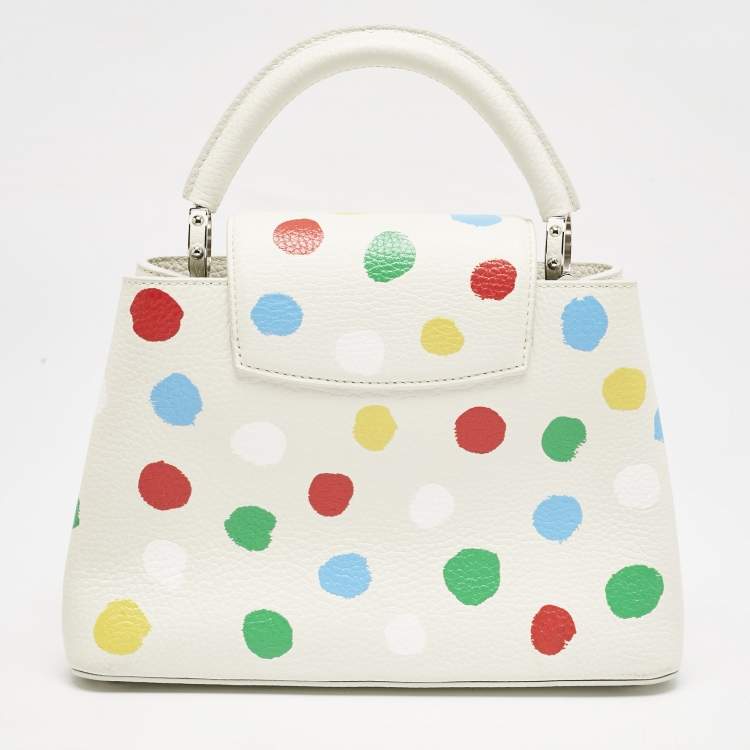 Pre Owned Louis Vuitton x Yayoi Kusama White Leather Painted Dots Capucines BB Bag