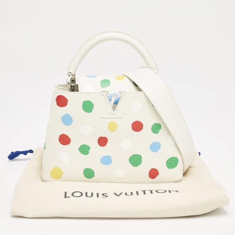 Pre Owned Louis Vuitton x Yayoi Kusama White Leather Painted Dots Capucines BB Bag