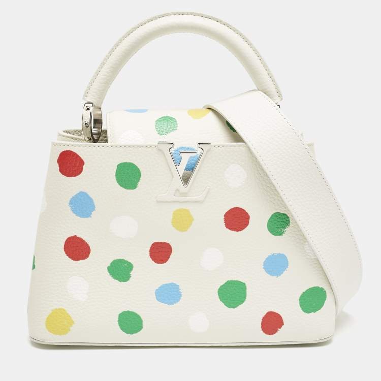 Pre Owned Louis Vuitton x Yayoi Kusama White Leather Painted Dots Capucines BB Bag