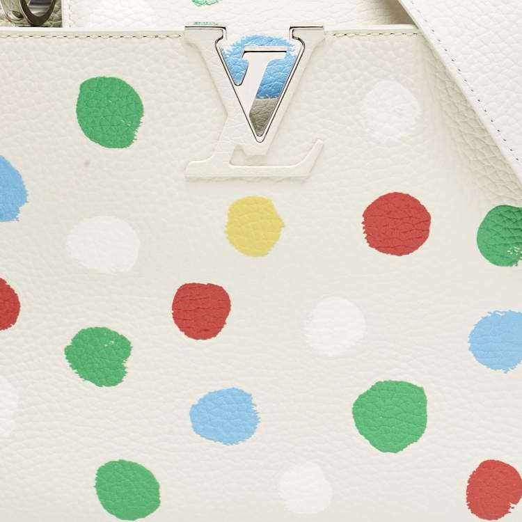 Pre Owned Louis Vuitton x Yayoi Kusama White Leather Painted Dots Capucines BB Bag