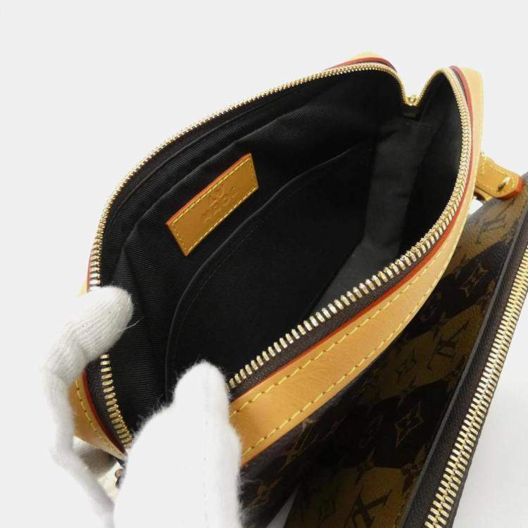 Pre Owned Louis Vuitton Marron Monogram Canvas Striped Squared Trio Messenger Bag