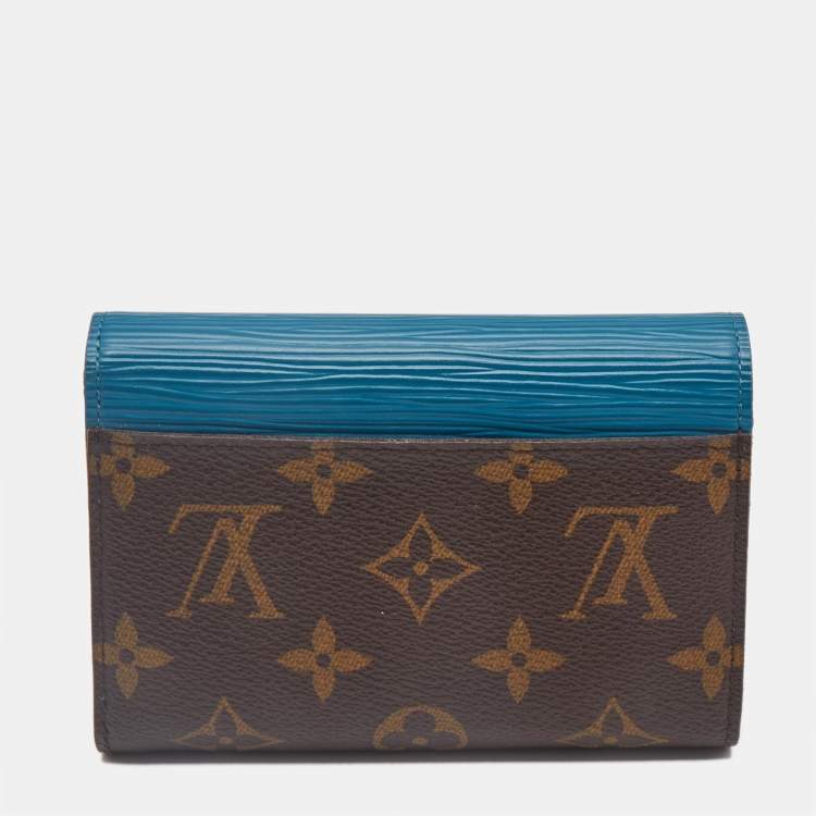 Pre Owned Louis Vuitton Turquoise Epi Leather and Monogram Canvas Marie-Lou Compact Wallet 