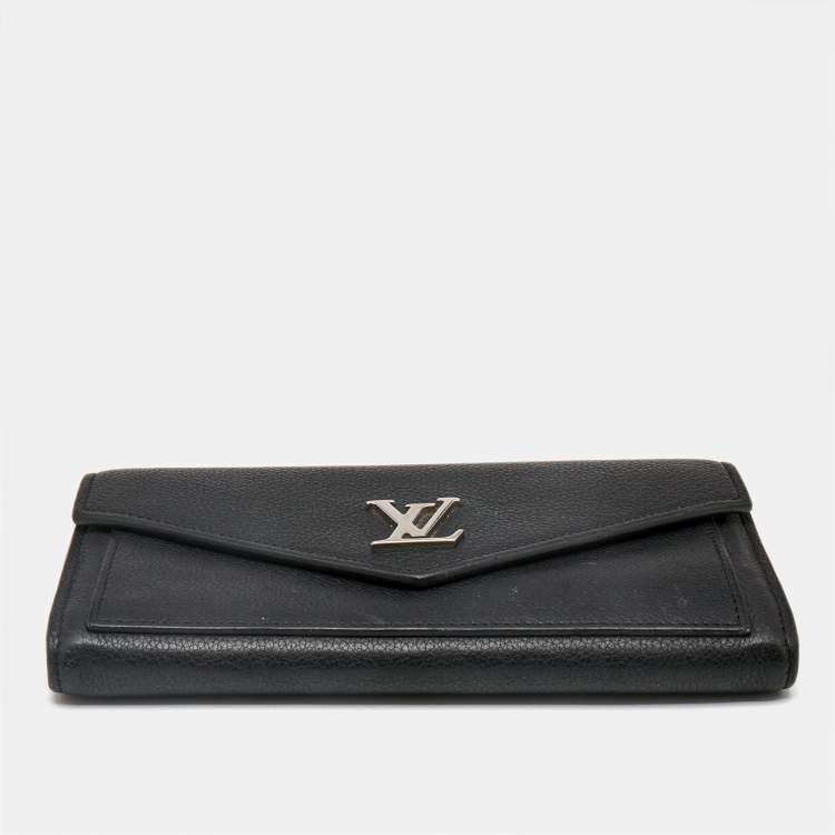 Pre Owned Louis Vuitton Black Leather Lockme II Wallet