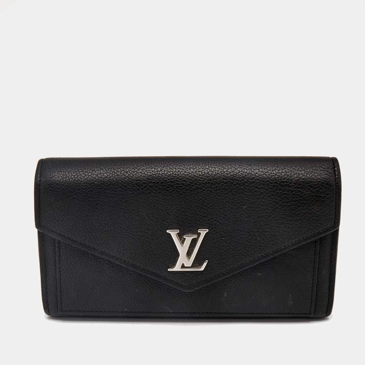 Pre Owned Louis Vuitton Black Leather Lockme II Wallet