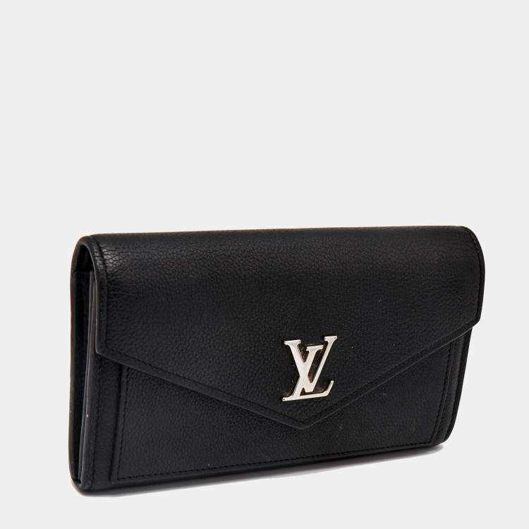 Pre Owned Louis Vuitton Black Leather Lockme II Wallet