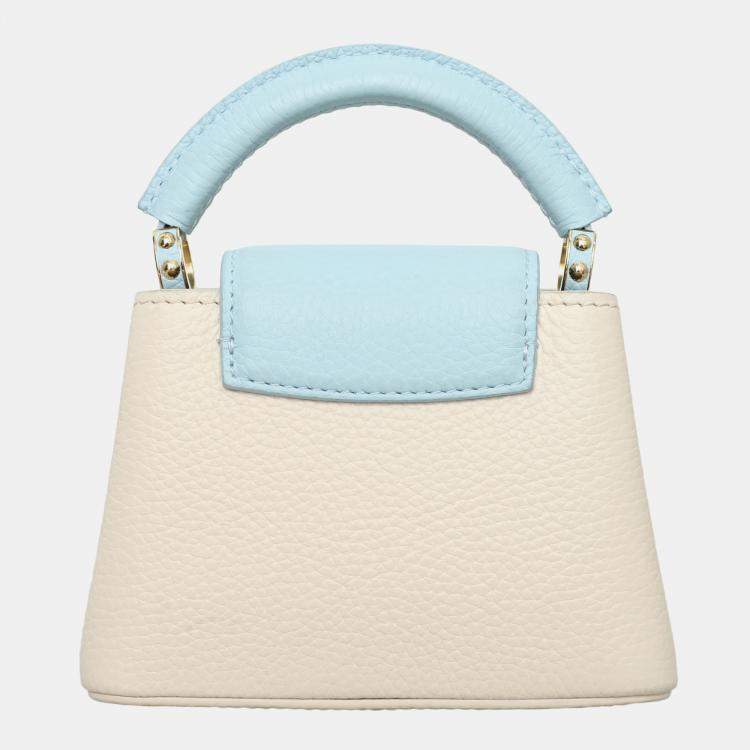 Pre Owned Louis Vuitton Quartz Pink & Sky Blue Leather Lovelock Chain Capucines Nano Bag