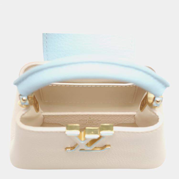 Pre Owned Louis Vuitton Quartz Pink & Sky Blue Leather Lovelock Chain Capucines Nano Bag