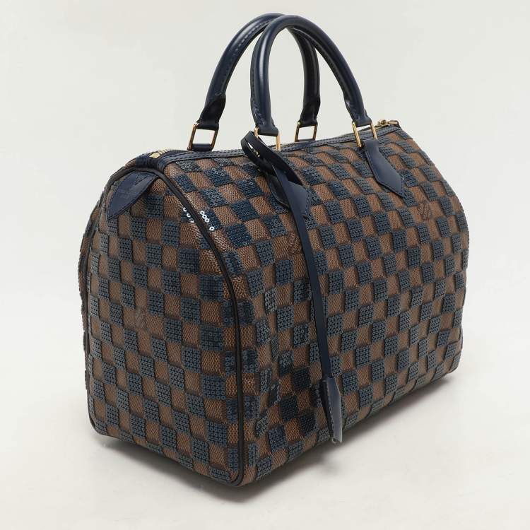 Pre Owned Louis Vuitton Damier Ebene and Sequins Paillettes Limited Edition Speedy 30 Bag