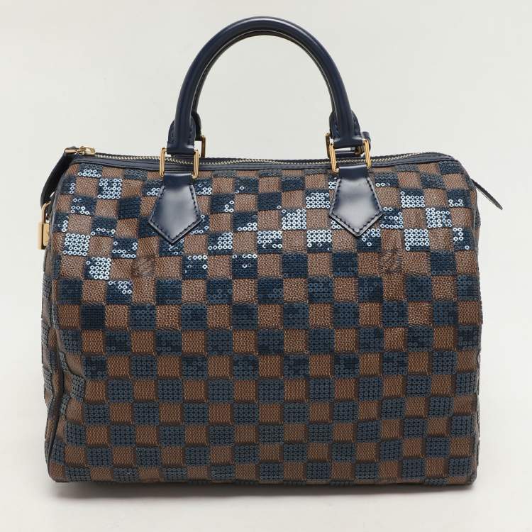 Pre Owned Louis Vuitton Damier Ebene and Sequins Paillettes Limited Edition Speedy 30 Bag