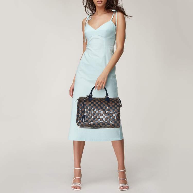 Pre Owned Louis Vuitton Damier Ebene and Sequins Paillettes Limited Edition Speedy 30 Bag
