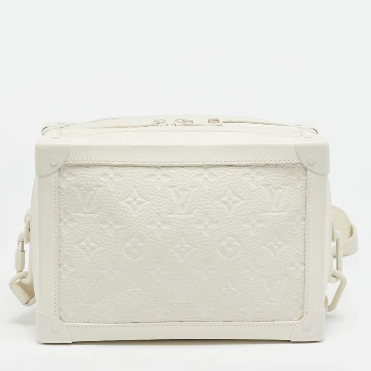 Pre Owned Louis Vuitton Powder White Monogram Taurillon Leather Soft Trunk Bag