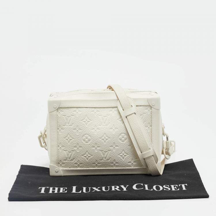 Pre Owned Louis Vuitton Powder White Monogram Taurillon Leather Soft Trunk Bag