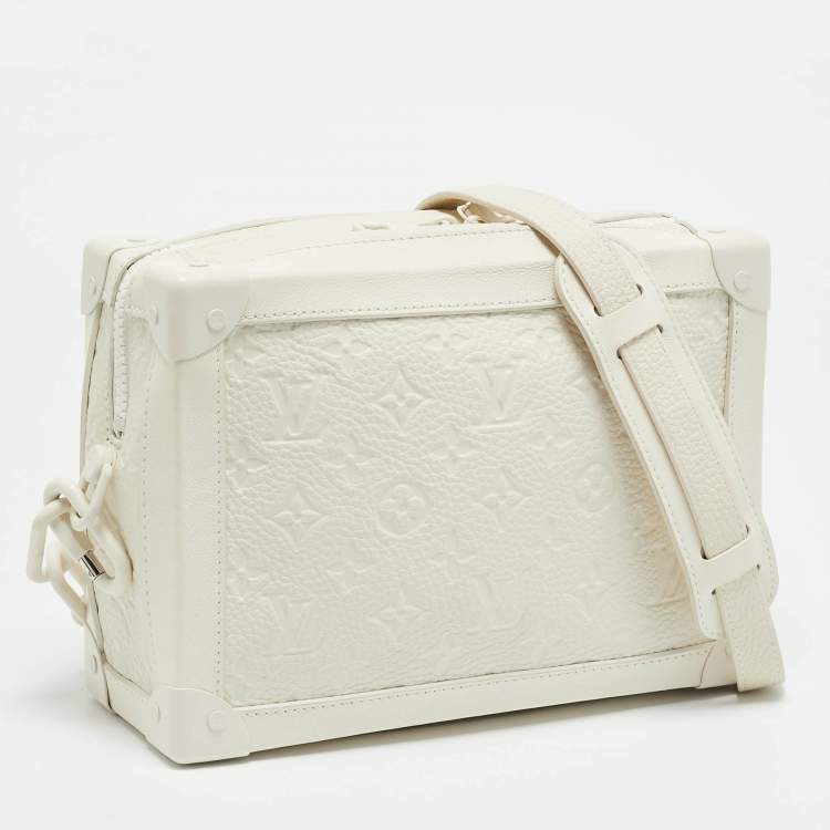 Pre Owned Louis Vuitton Powder White Monogram Taurillon Leather Soft Trunk Bag