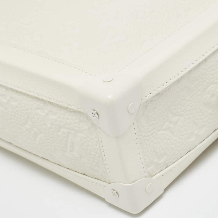 Pre Owned Louis Vuitton Powder White Monogram Taurillon Leather Soft Trunk Bag