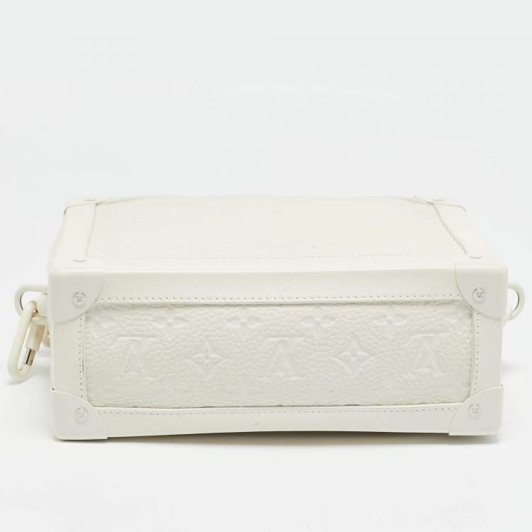 Pre Owned Louis Vuitton Powder White Monogram Taurillon Leather Soft Trunk Bag
