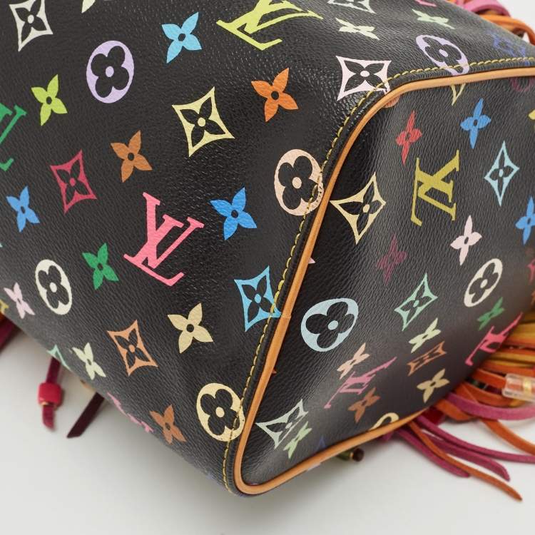 Pre Owned Louis Vuitton Black Monogram Multicolore Limited Edition Fringe Speedy 25 Bag