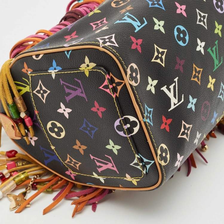 Pre Owned Louis Vuitton Black Monogram Multicolore Limited Edition Fringe Speedy 25 Bag