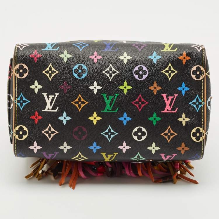 Pre Owned Louis Vuitton Black Monogram Multicolore Limited Edition Fringe Speedy 25 Bag