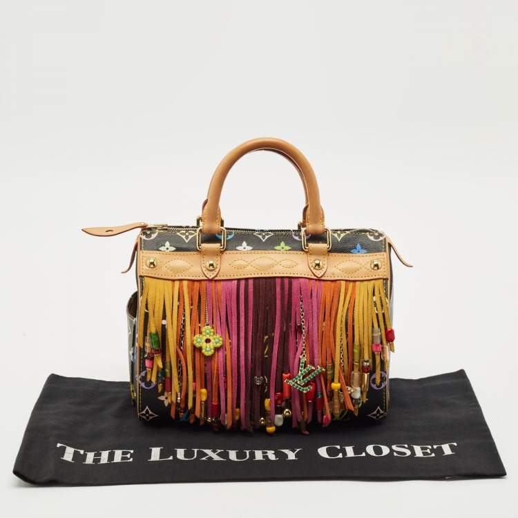 Pre Owned Louis Vuitton Black Monogram Multicolore Limited Edition Fringe Speedy 25 Bag