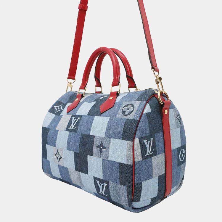 Pre Owned Louis Vuitton Blue/Red Monogram Denim Speedy Bandouliere 30 Handbag