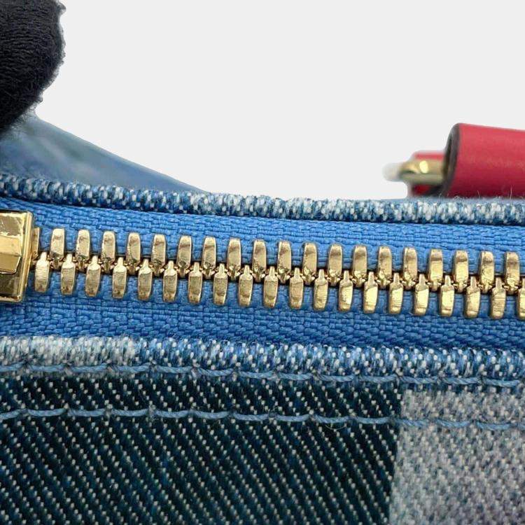 Pre Owned Louis Vuitton Blue/Red Monogram Denim Speedy Bandouliere 30 Handbag