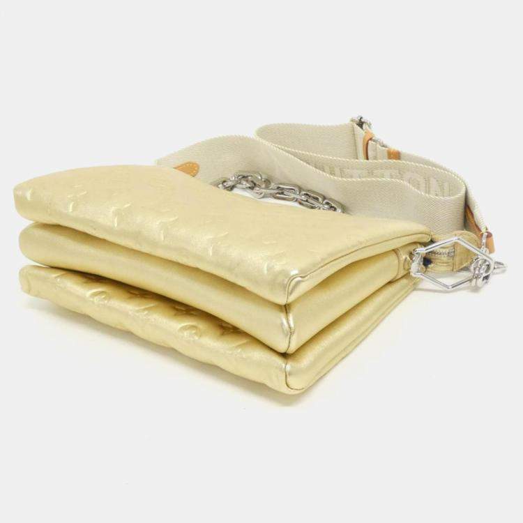 Pre Owned Louis Vuitton Gold Leather Monogram Coussin PM Shoulder Bag