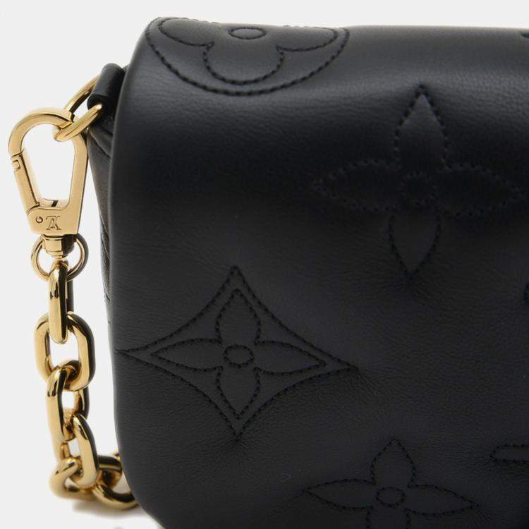 Pre Owned Louis Vuitton Black Leather Bubblegram Wallet on Strap