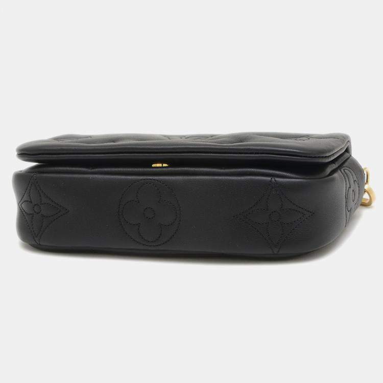 Pre Owned Louis Vuitton Black Leather Bubblegram Wallet on Strap