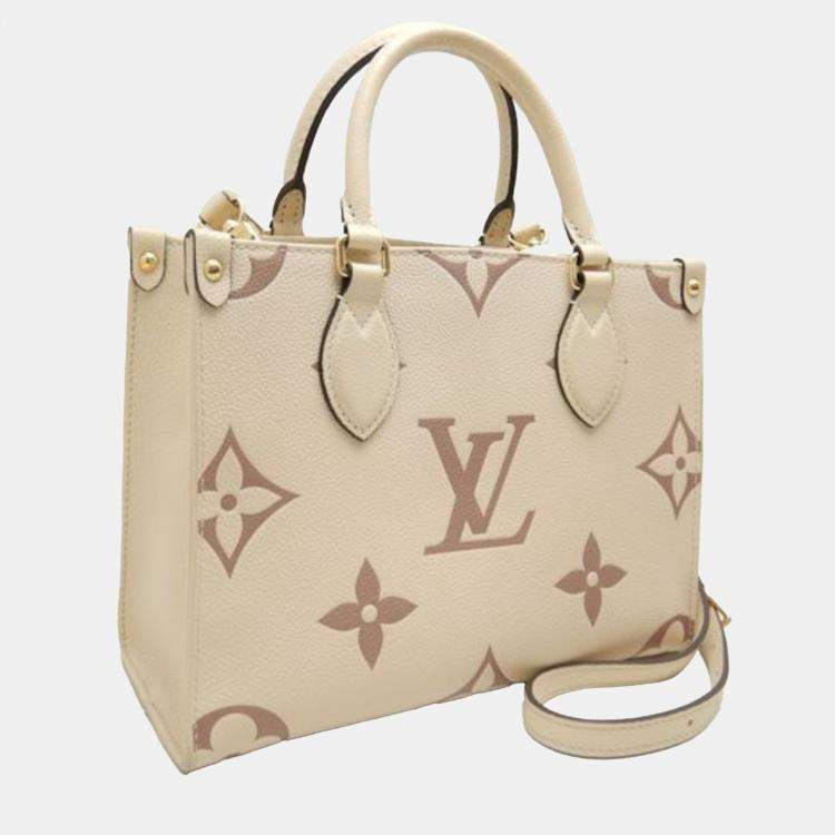 Pre Owned Louis Vuitton Cream Bicolor Monogram Empreinte Leather OnTheGo PM Tote Bag