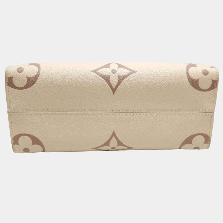 Pre Owned Louis Vuitton Cream Bicolor Monogram Empreinte Leather OnTheGo PM Tote Bag