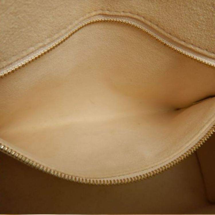 Pre Owned Louis Vuitton Cream Bicolor Monogram Empreinte Leather OnTheGo PM Tote Bag