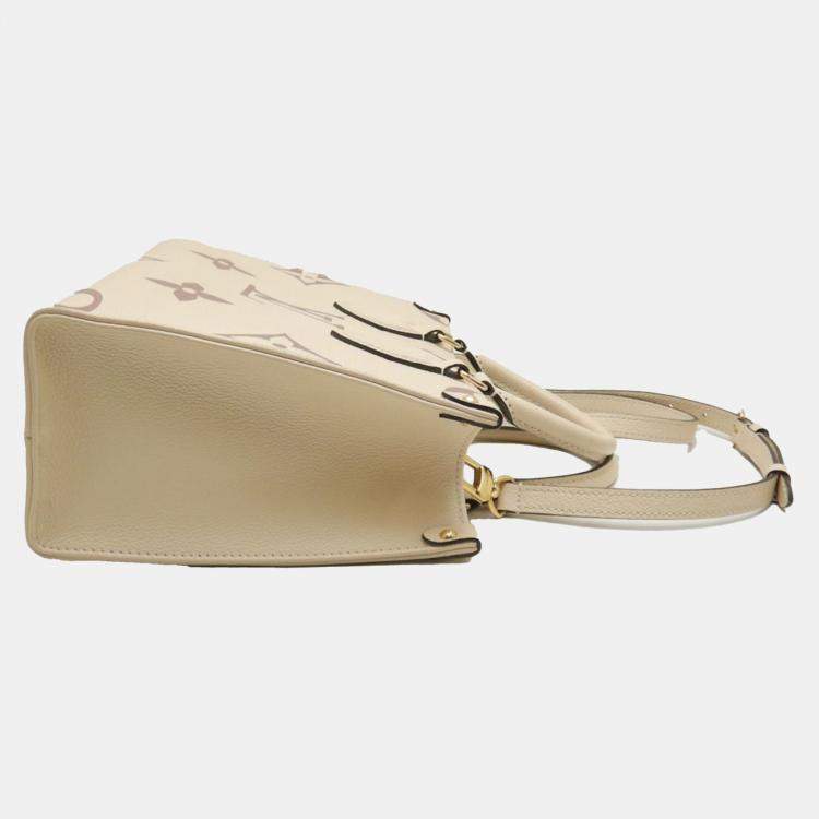 Pre Owned Louis Vuitton Cream Bicolor Monogram Empreinte Leather OnTheGo PM Tote Bag