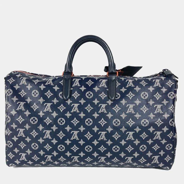 Pre Owned Louis Vuitton Navy Monogram Canvas Ink Upside Down Keepall Bandouliere 50 Travel Bag