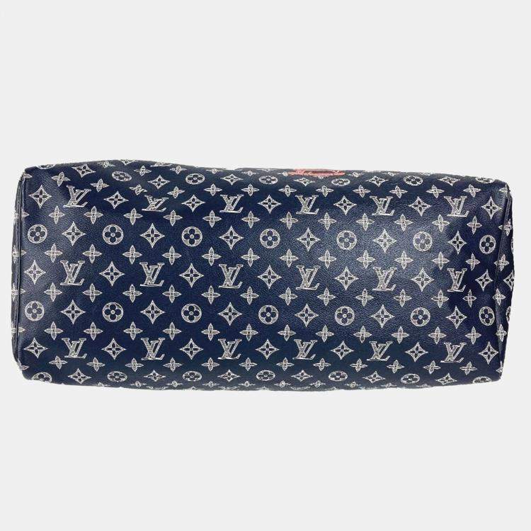 Pre Owned Louis Vuitton Navy Monogram Canvas Ink Upside Down Keepall Bandouliere 50 Travel Bag