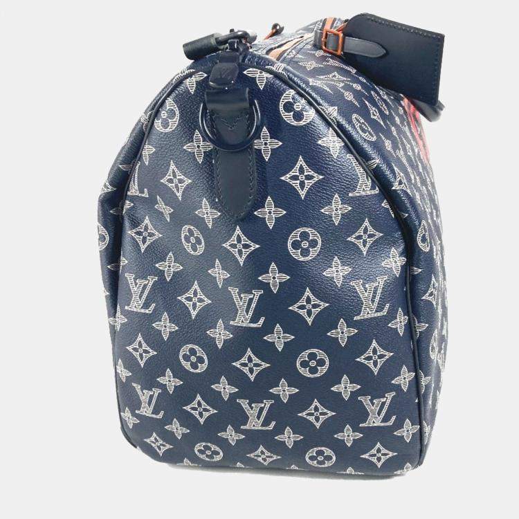 Pre Owned Louis Vuitton Navy Monogram Canvas Ink Upside Down Keepall Bandouliere 50 Travel Bag
