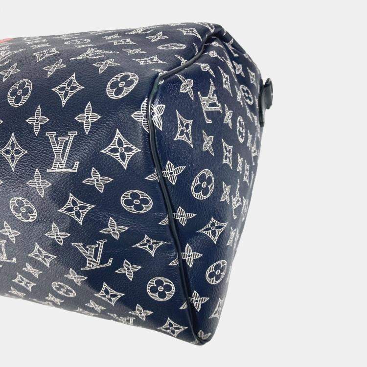 Pre Owned Louis Vuitton Navy Monogram Canvas Ink Upside Down Keepall Bandouliere 50 Travel Bag