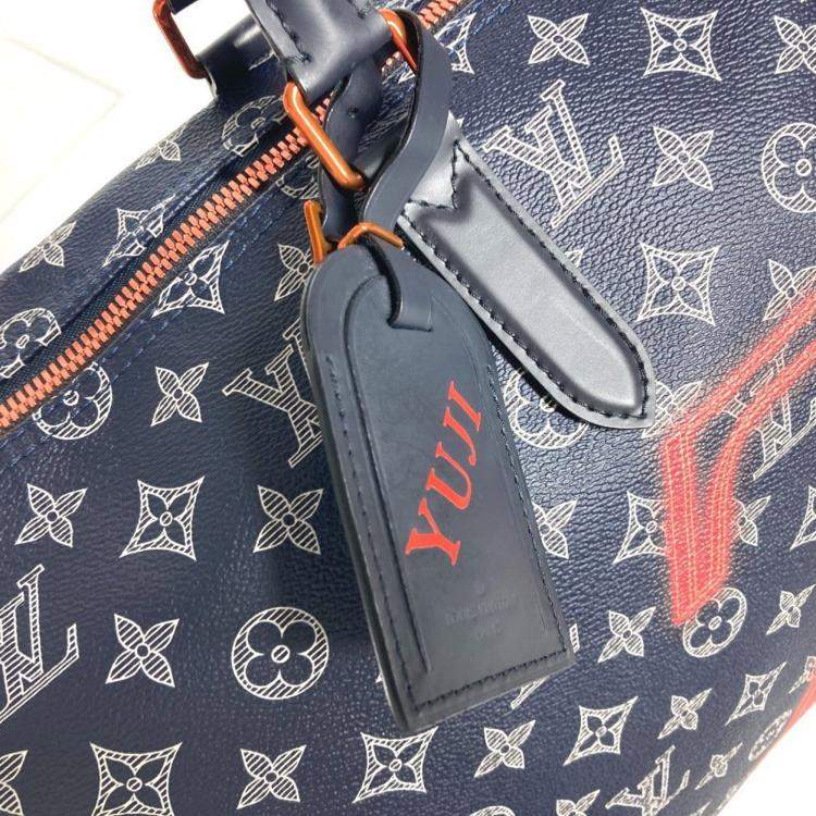 Pre Owned Louis Vuitton Navy Monogram Canvas Ink Upside Down Keepall Bandouliere 50 Travel Bag
