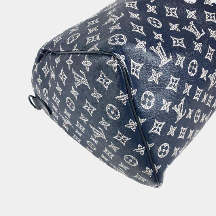 Pre Owned Louis Vuitton Navy Monogram Canvas Ink Upside Down Keepall Bandouliere 50 Travel Bag