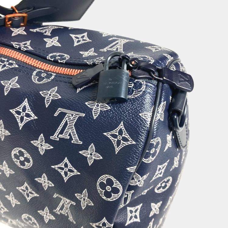 Pre Owned Louis Vuitton Navy Monogram Canvas Ink Upside Down Keepall Bandouliere 50 Travel Bag
