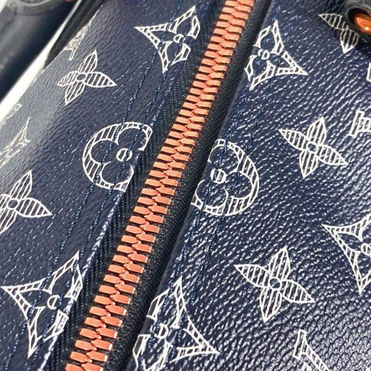 Pre Owned Louis Vuitton Navy Monogram Canvas Ink Upside Down Keepall Bandouliere 50 Travel Bag