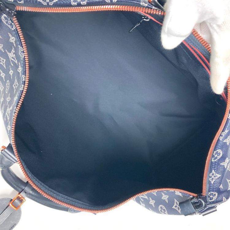 Pre Owned Louis Vuitton Navy Monogram Canvas Ink Upside Down Keepall Bandouliere 50 Travel Bag